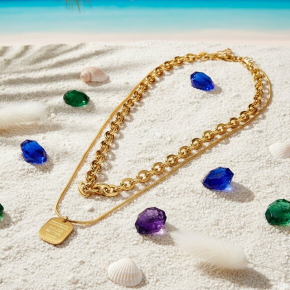 πMinimalist Chic Luxe Layered Necklace Set 18K Gold Plated Stainless Steel - Picture 6 of 13